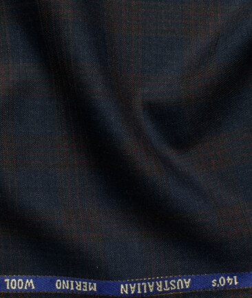 J.Hampstead Men's 60% Wool Super 140's Checks  Unstitched Suiting Fabric (Dark Blue)