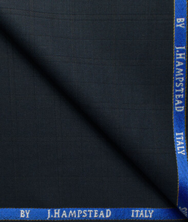 J.Hampstead Men's 20% Wool Super 100's Checks  Unstitched Suiting Fabric (Dark Blue)
