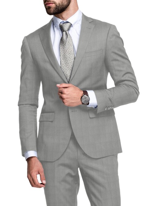 J.Hampstead Men's 20% Wool Super 100's Checks  Unstitched Suiting Fabric (Light Grey)
