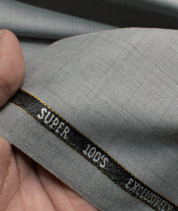 J.Hampstead Men's 20% Wool Super 100's Checks  Unstitched Suiting Fabric (Light Grey)