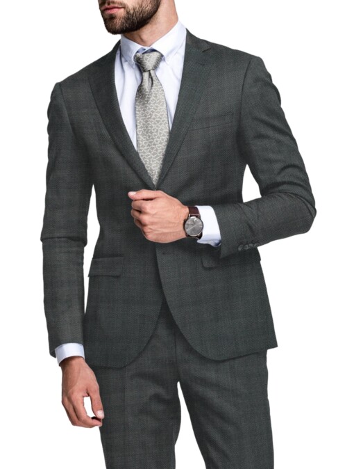J.Hampstead Men's 35% Wool Super 90's Checks  Unstitched Suiting Fabric (Grey)