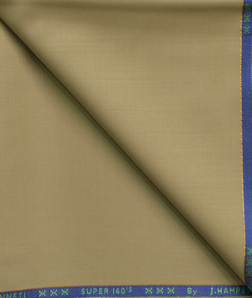 J.Hampstead Men's 60% Wool Super 140's Solids  Unstitched Trouser Fabric (Khakhi Brown)