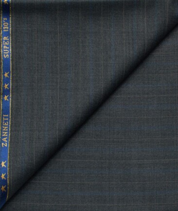 J.Hampstead Men's 60% Wool Super 130's Striped  Unstitched Trouser Fabric (Grey)