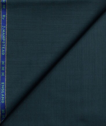 J.Hampstead Men's 60% Wool Super 140's Self Design  Unstitched Trouser Fabric (Dark Sea Green)