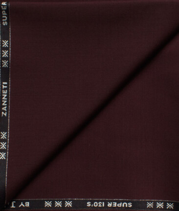 J.Hampstead Men's 60% Wool Super 130's Solids  Unstitched Trouser Fabric (Wine)