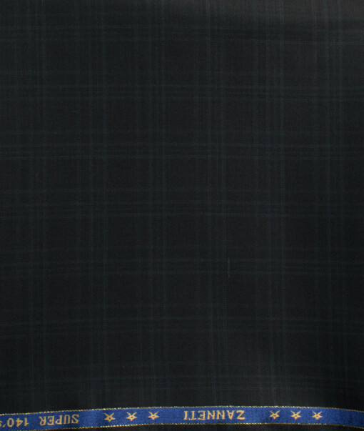 J.Hampstead Men's 60% Wool Super 140's Checks  Unstitched Trouser Fabric (Black)