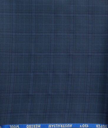 J.Hampstead Men's 60% Wool Super 130's Checks  Unstitched Trouser Fabric (Blue)