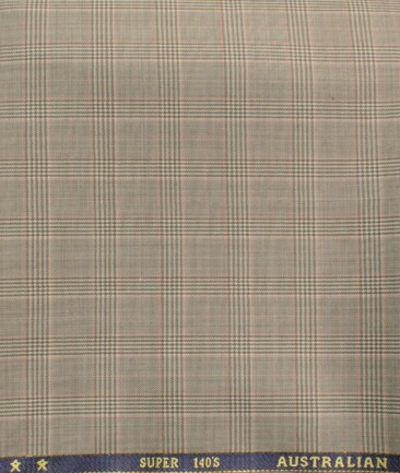 J.Hampstead Men's 60% Wool Super 140's Checks  Unstitched Trouser Fabric (Light Brown)