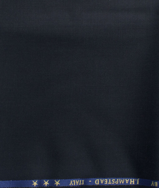 J.Hampstead Men's 60% Wool Super 150's Solids  Unstitched Trouser Fabric (Dark Blue)