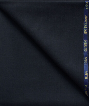 J.Hampstead Men's 60% Wool Super 150's Solids  Unstitched Trouser Fabric (Dark Blue)