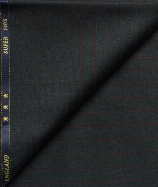 J.Hampstead Men's 60% Wool Super 140's Striped  Unstitched Trouser Fabric (Dark Grey)
