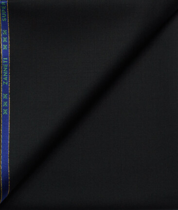 J.Hampstead Men's 60% Wool Super 140's Solids  Unstitched Trouser Fabric (Black)