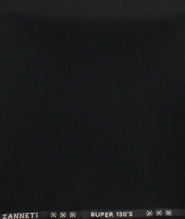 J.Hampstead Men's 60% Wool Super 130's Solids  Unstitched Trouser Fabric (Black)