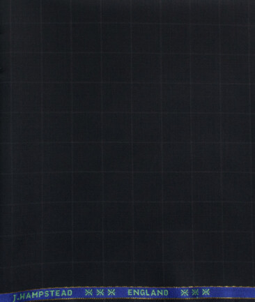 J.Hampstead Men's 60% Wool Super 140's Checks  Unstitched Trouser Fabric (Dark Navy Blue)