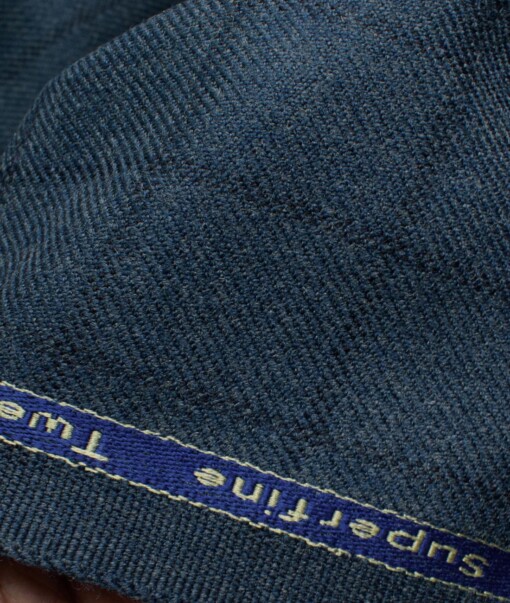 OCM Men's 50% Merino Wool  Checks  2 Meter Unstitched Tweed Jacketing & Blazer Fabric (Blue)