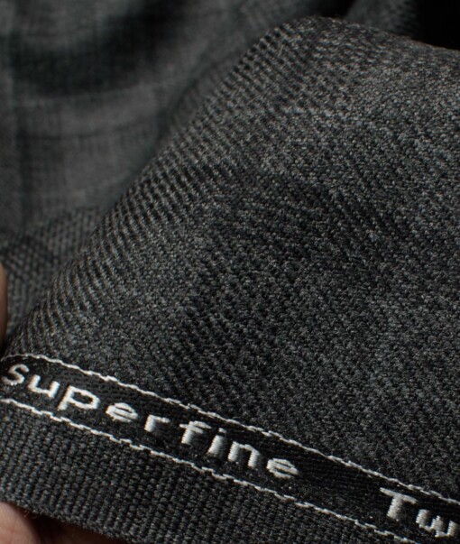 OCM Men's 50% Merino Wool  Checks  2 Meter Unstitched Tweed Jacketing & Blazer Fabric (Grey)