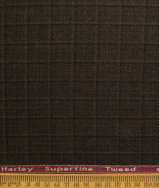OCM Men's 50% Merino Wool  Checks  2 Meter Unstitched Tweed Jacketing & Blazer Fabric (Brown)