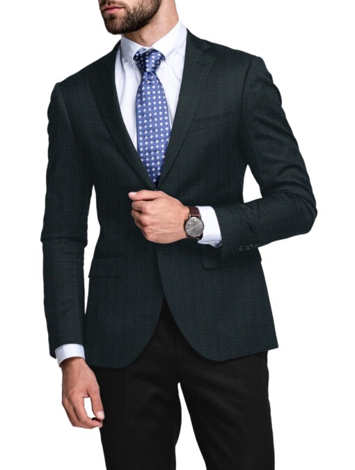 OCM Men's 50% Merino Wool  Checks  2 Meter Unstitched Tweed Jacketing & Blazer Fabric (Dark Sea Green)