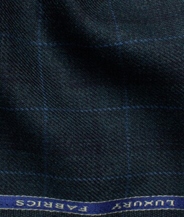 OCM Men's 50% Merino Wool  Checks  2 Meter Unstitched Tweed Jacketing & Blazer Fabric (Dark Sea Green)