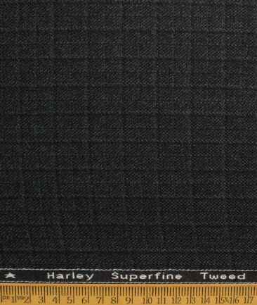 OCM Men's 50% Merino Wool  Checks  2 Meter Unstitched Tweed Jacketing & Blazer Fabric (Dark Grey)