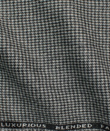 OCM Men's 70% Merino Wool  Houndstooth  2 Meter Unstitched Tweed Jacketing & Blazer Fabric (White & Black)