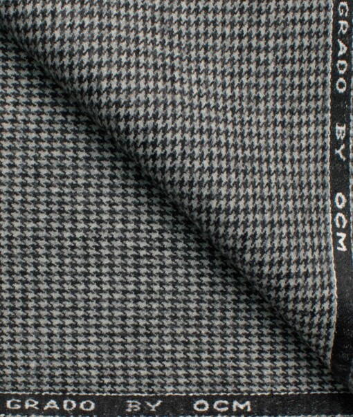 OCM Men's 70% Merino Wool  Houndstooth  2 Meter Unstitched Tweed Jacketing & Blazer Fabric (White & Black)