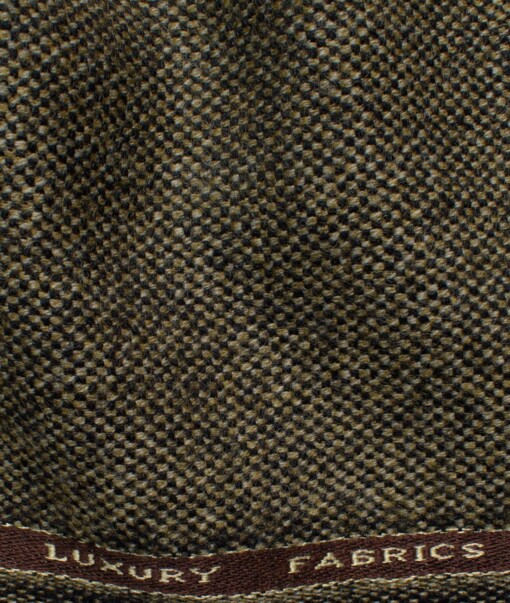 OCM Men's 100% Merino Wool Structured  2 Meter Unstitched Tweed Jacketing & Blazer Fabric (Light Brown)