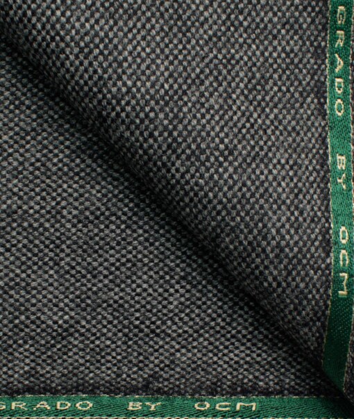 OCM Men's 100% Merino Wool Structured  2 Meter Unstitched Tweed Jacketing & Blazer Fabric (Grey)