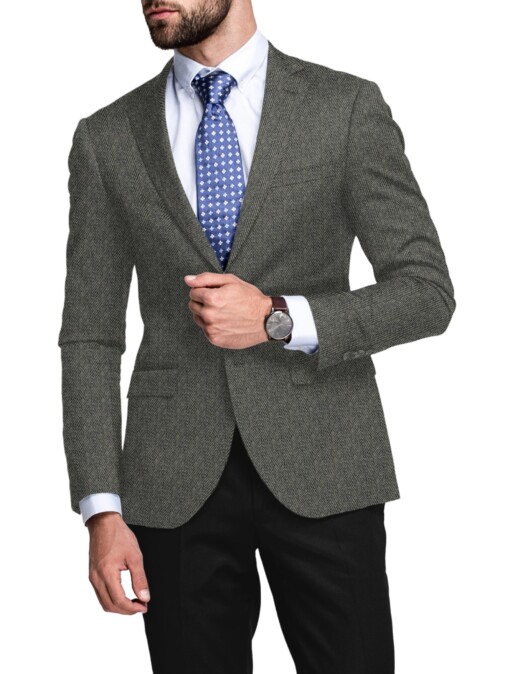 OCM Men's 100% Merino Wool Herringbone  2 Meter Unstitched Tweed Jacketing & Blazer Fabric (Grey)