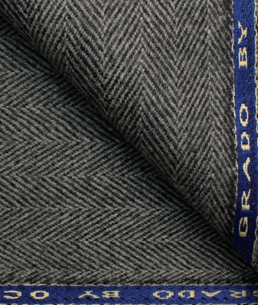 OCM Men's 100% Merino Wool Herringbone  2 Meter Unstitched Tweed Jacketing & Blazer Fabric (Grey)