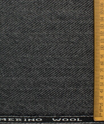 OCM Men's 100% Merino Wool Herringbone  2 Meter Unstitched Tweed Jacketing & Blazer Fabric (Dark Grey)