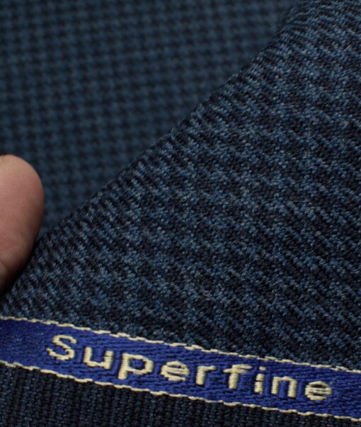 OCM Men's 50% Merino Wool  Houndstooth  2 Meter Unstitched Tweed Jacketing & Blazer Fabric (Blue)
