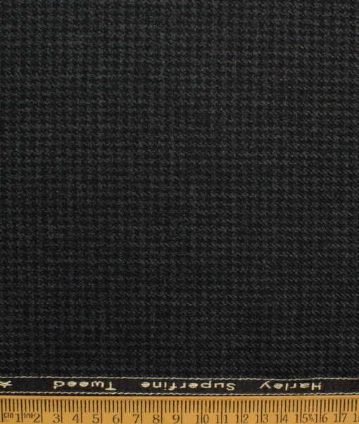 OCM Men's 50% Merino Wool  Houndstooth  2 Meter Unstitched Tweed Jacketing & Blazer Fabric (Black)
