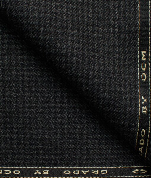 OCM Men's 50% Merino Wool  Houndstooth  2 Meter Unstitched Tweed Jacketing & Blazer Fabric (Black)
