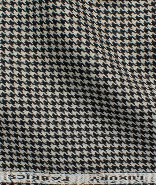 OCM Men's 50% Merino Wool  Houndstooth  2 Meter Unstitched Tweed Jacketing & Blazer Fabric (White & Black)