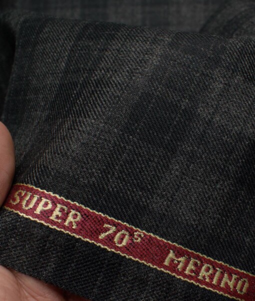 Raymond Men's 52% Merino Wool Super 70's Checks  2 Meter Unstitched Tweed Jacketing & Blazer Fabric (Grey & Black)