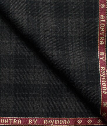 Raymond Men's 52% Merino Wool Super 70's Checks  2 Meter Unstitched Tweed Jacketing & Blazer Fabric (Grey & Black)