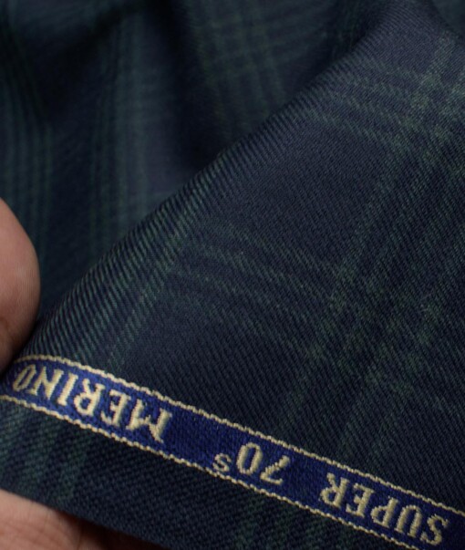 Raymond Men's 52% Merino Wool Super 70's Checks  2.20 Meter Unstitched Tweed Jacketing & Blazer Fabric (Dark Blue)