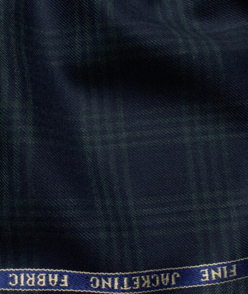 Raymond Men's 52% Merino Wool Super 70's Checks  2.20 Meter Unstitched Tweed Jacketing & Blazer Fabric (Dark Blue)