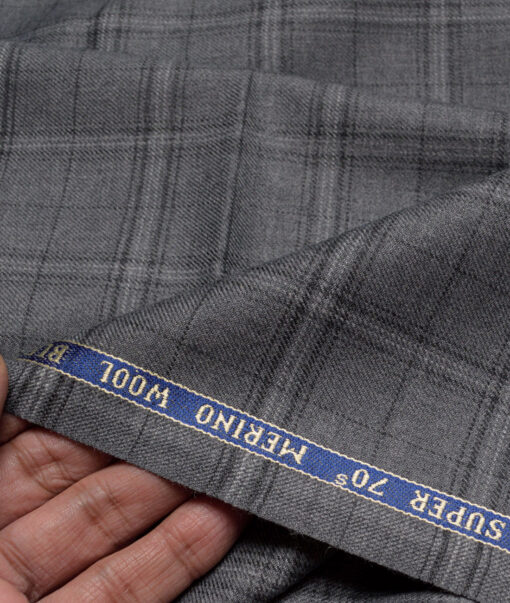 Raymond Men's 52% Merino Wool Super 70's Checks   Unstitched Tweed Jacketing & Blazer Fabric (Grey) - Image 2