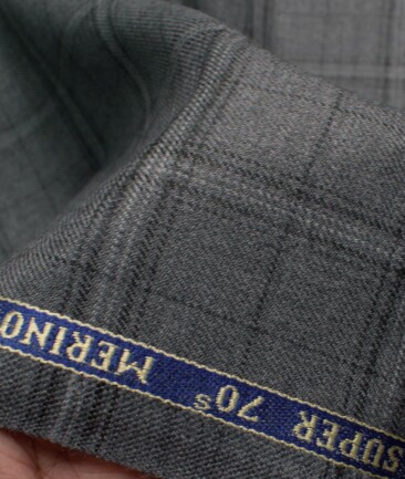 Raymond Men's 52% Merino Wool Super 70's Checks  2.20 Meter Unstitched Tweed Jacketing & Blazer Fabric (Grey)