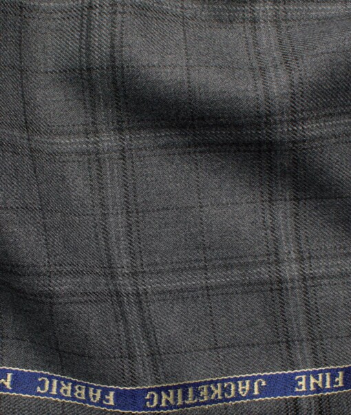 Raymond Men's 52% Merino Wool Super 70's Checks  2.20 Meter Unstitched Tweed Jacketing & Blazer Fabric (Grey)