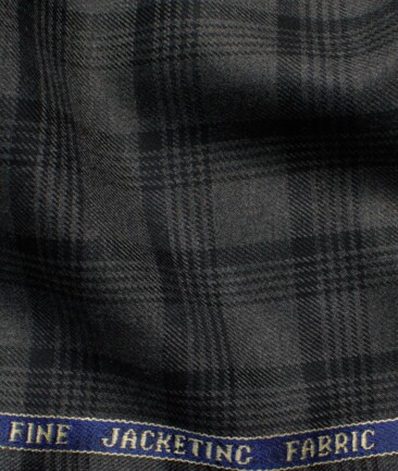 Raymond Men's 52% Merino Wool Super 70's Checks  2.20 Meter Unstitched Tweed Jacketing & Blazer Fabric (Dark Grey)
