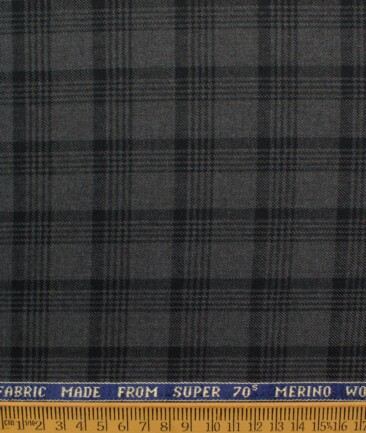 Raymond Men's 52% Merino Wool Super 70's Checks  2.20 Meter Unstitched Tweed Jacketing & Blazer Fabric (Dark Grey)