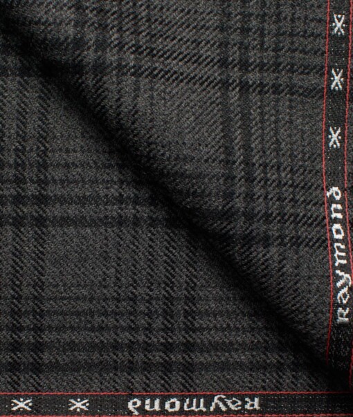 Raymond Men's 52% Merino Wool  Checks  2.20 Meter Unstitched Tweed Jacketing & Blazer Fabric (Dark Grey)