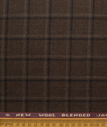 Raymond Men's 52% Merino Wool  Checks  2.20 Meter Unstitched Tweed Jacketing & Blazer Fabric (Brown)