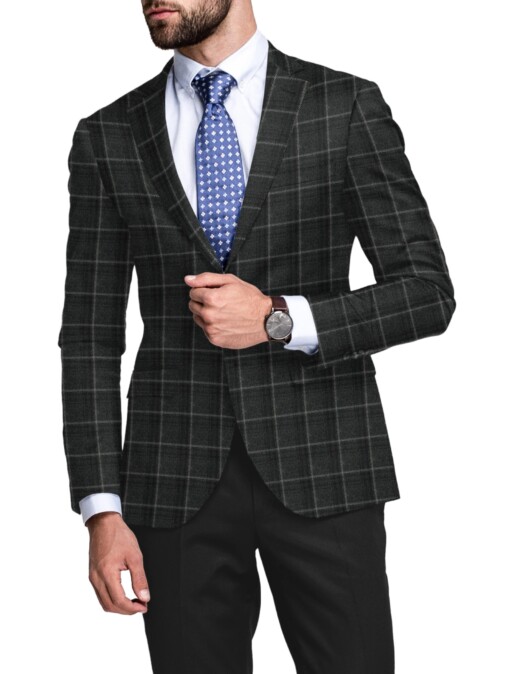 Raymond Men's 52% Merino Wool  Checks  2.20 Meter Unstitched Tweed Jacketing & Blazer Fabric (Dark Grey)