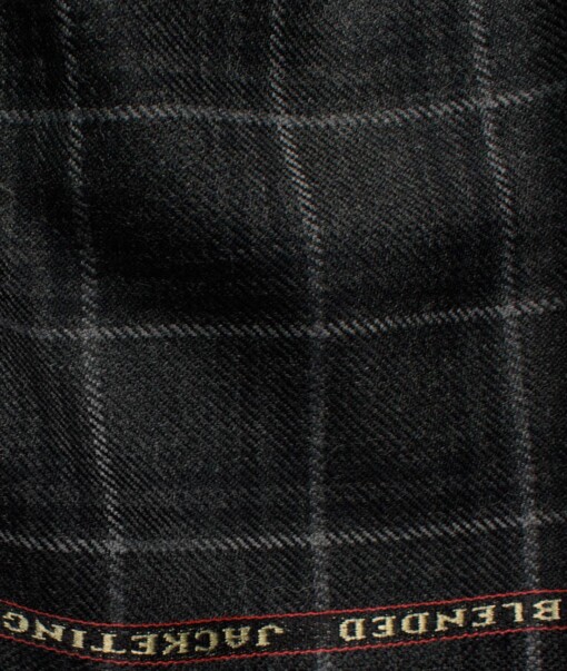 Raymond Men's 52% Merino Wool  Checks  2.20 Meter Unstitched Tweed Jacketing & Blazer Fabric (Dark Grey)