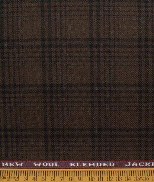 Raymond Men's 52% Merino Wool  Checks  2.20 Meter Unstitched Tweed Jacketing & Blazer Fabric (Dark Brown)
