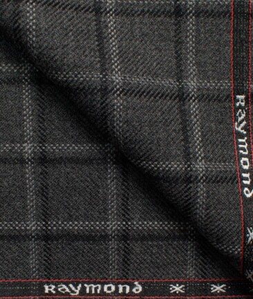 Raymond Men's 52% Merino Wool  Checks  2.20 Meter Unstitched Tweed Jacketing & Blazer Fabric (Grey)